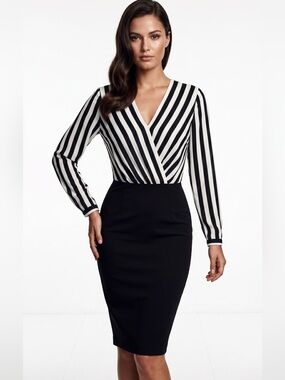 H&M | Striped Surplice Midi Dress Sz US 8